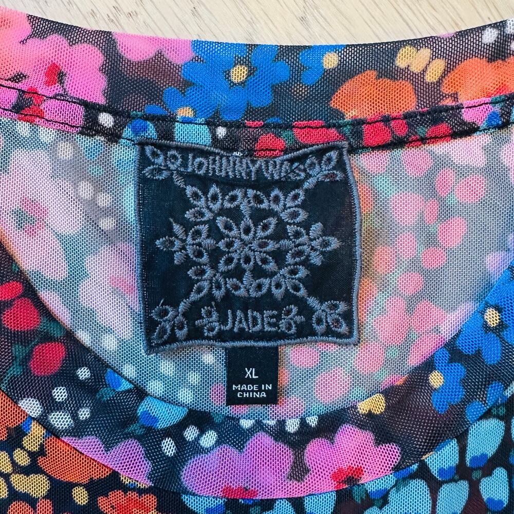 Johnny Was Eleanor Mesh Short Sleeve Astrid Floral Tee Shirt Women’s Sz  XL - Picture 3 of 9
